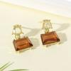 Fashionable Cubic Zirconia Pendant Earrings for Girls Brown Inlaid Zirconia Pendant Earrings Birthday Party Daily Jewelry
