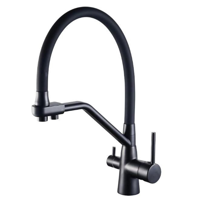 HEZEE New Design Kitchen Faucet Outlet Elastic Sprayer with Copper Silicone Tube Rotated Mixer and Flexible Tap (as the picture,Other)