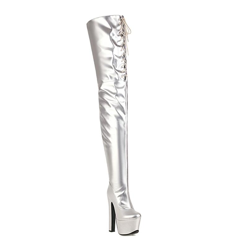 Super High Boots Women Winter Shoes 17cm High Heels Over the Knee Boots Platform Long Stripper Fetish Shoes Lady Large Size 46