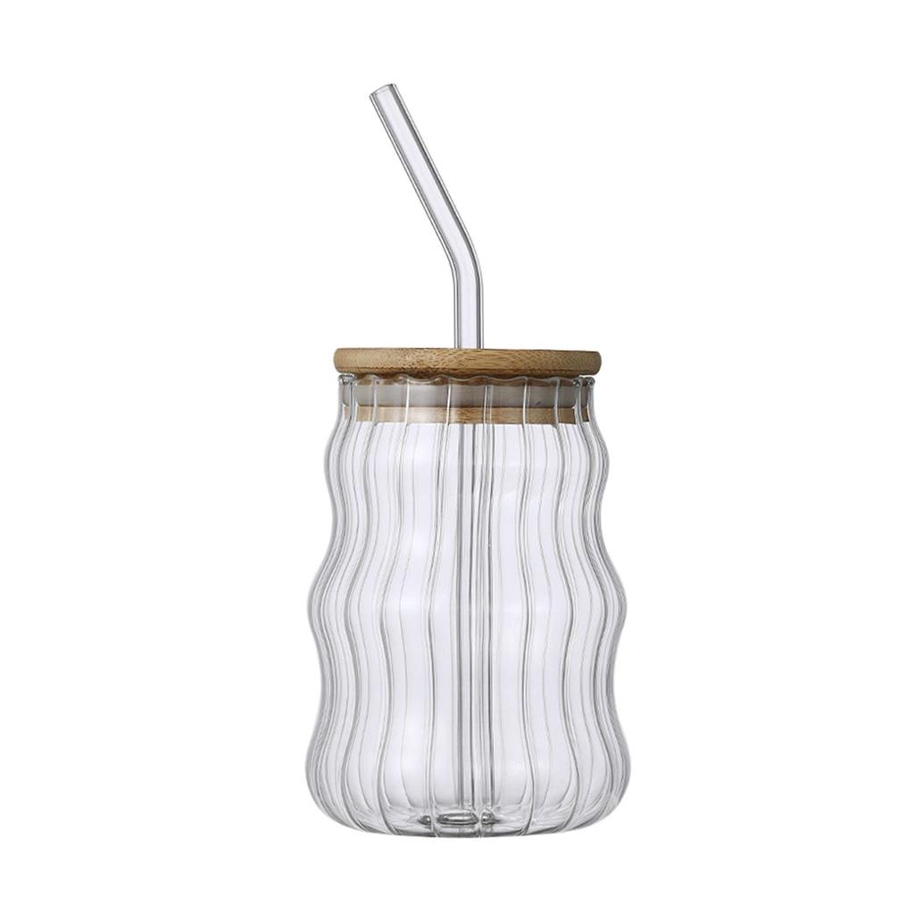 Glass Jar Large Capacity with Straws Durable Clear Gift Tea Cup Water Bottle Coffee Cup for Home Breakfast Hiking Juicing Beer