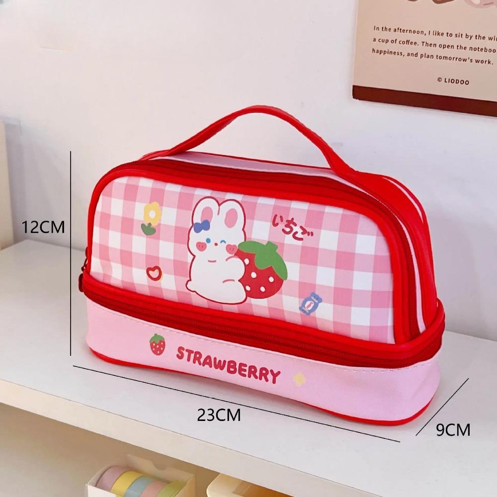 Cartoon Large Capacity Pen Bag Student Handheld Pen Bag Double Layer Storage Bag Cute And Simple Makeup Bag Stationery Box