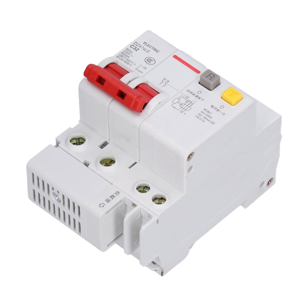 Miniature Circuit Breaker 2P DIN Rail Mount Leakage Protection Switch AC 230V 32A DZ47sLE C32