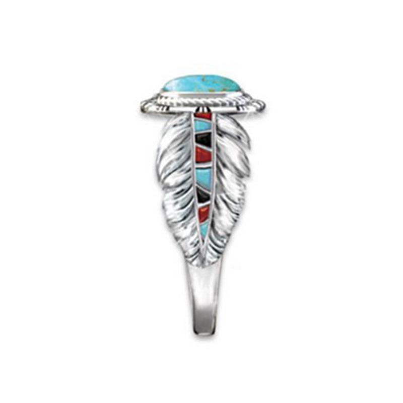Luxury Turquoise Eagle Feather Ring Party Wedding Accessories