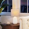 Table Lamp, Ceramic Base, Linen Shade, Switch, E27 Socket, White and Beige