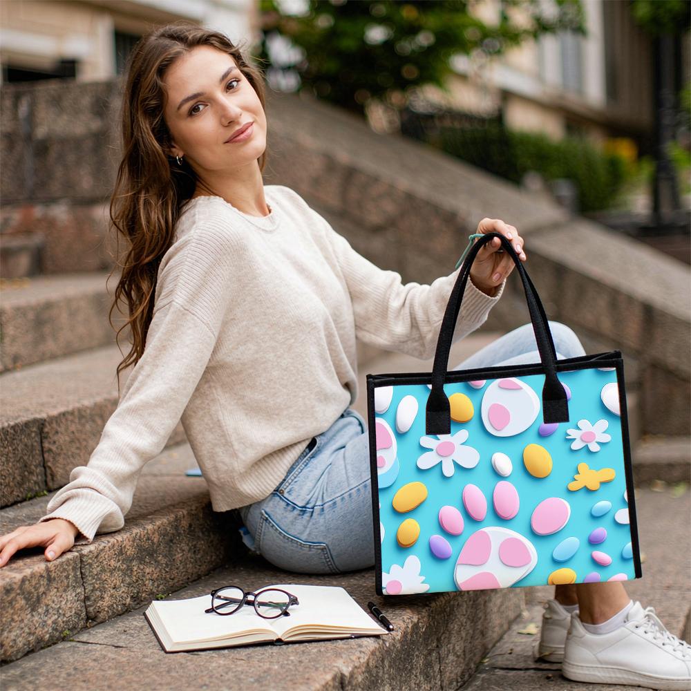 Cute Floral Paw Print Casual Tote Bag