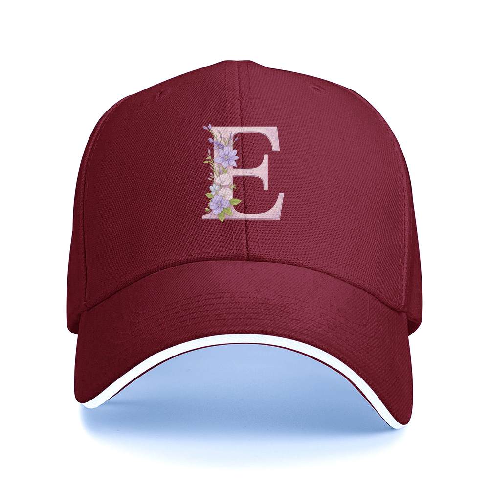 

Floral Letter E Monogram Baseball Cap Polyester Printed Unisex Adult Outdoor Adjustable Hat One Size