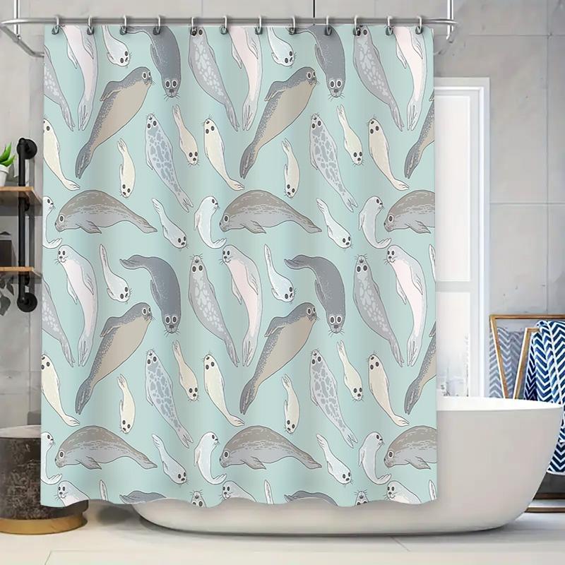 

Seahorse Shower Curtain Ocean Theme Blue Bathroom Decor Whale Fish Pattern Waterproof Fabric Backdrop Home Decor W60H190(CM)-1 Pcs