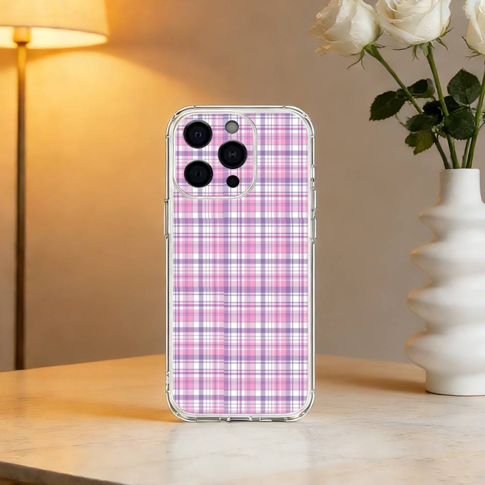 Cool P-Purple P-Plaid Pattern Phone Case For iPhone 17 16 15 14 13 12 11 Mini Pro Max Plus Transparent Cover