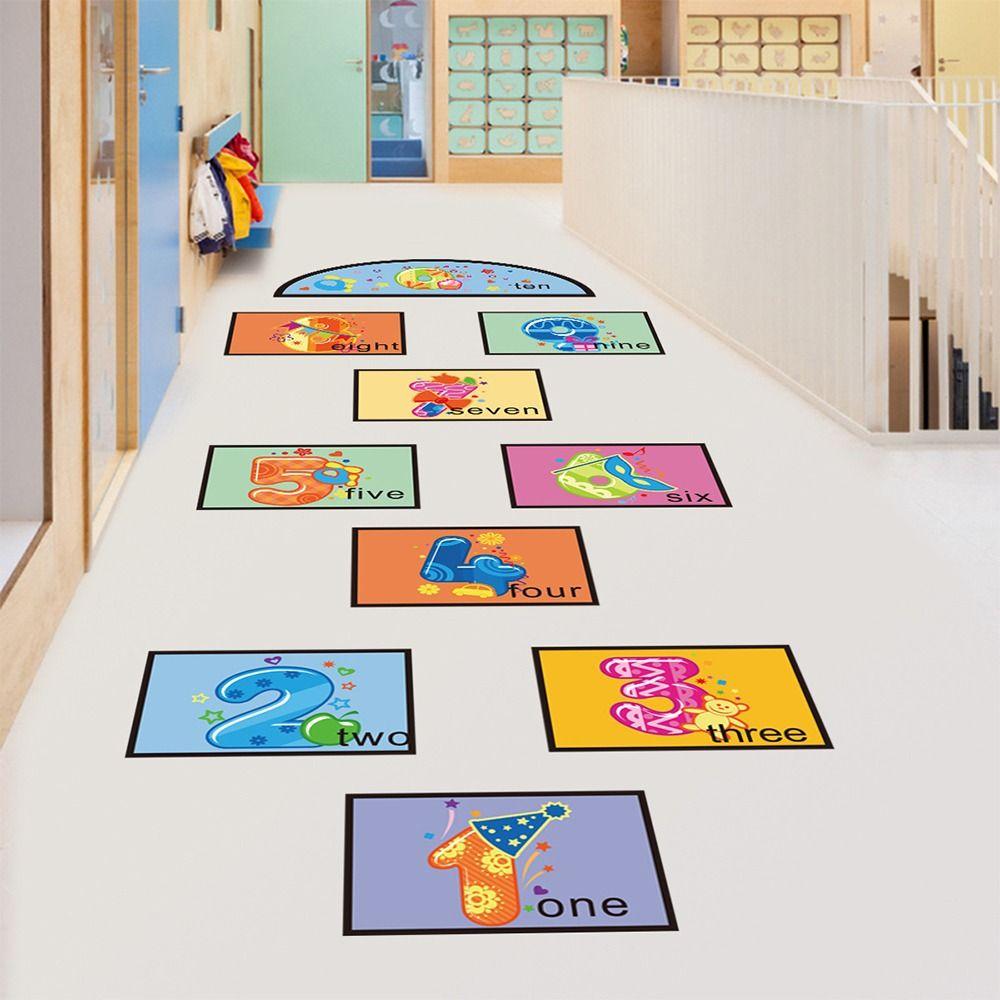 Multicolor Hopscotch Game Floor Stickers PVC Self-adhesive Cartoon Number Grids Removable Parent-child Flooring Decals