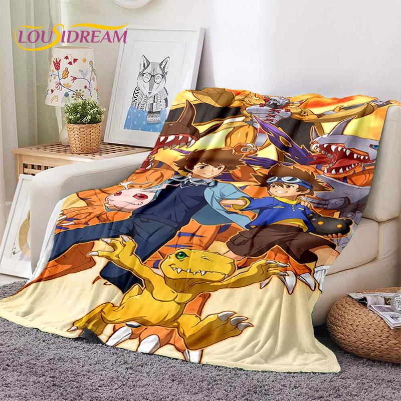 Retro Digimon Adventure Potwór Kreskówka Miękki Koc Flanelowy, Koc do Rzucania Wygodny Koc na Piknik Łóżka Kanapę Domowy Sypialnia