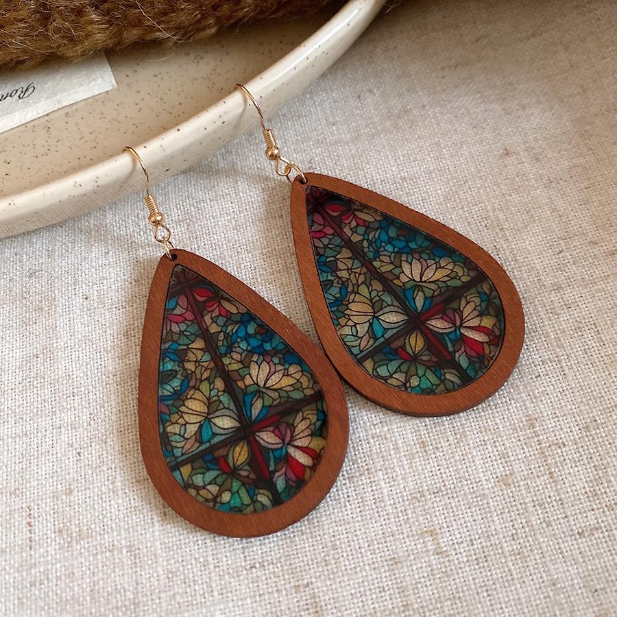 Акриловый подвес с принтом в виде капли воды, серьги-крючки, серьги в ретро-этническом стиле, серьги с дизайном в стиле легкой роскоши, для женщин