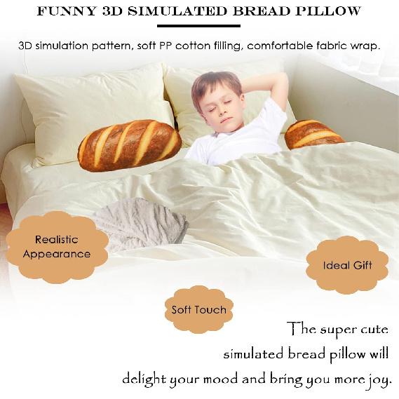 zhidiloveyou Bread Pillow Funny Stuffed Bread Shaped Pillow Toy Gift for Kids Adults, 15.7 in