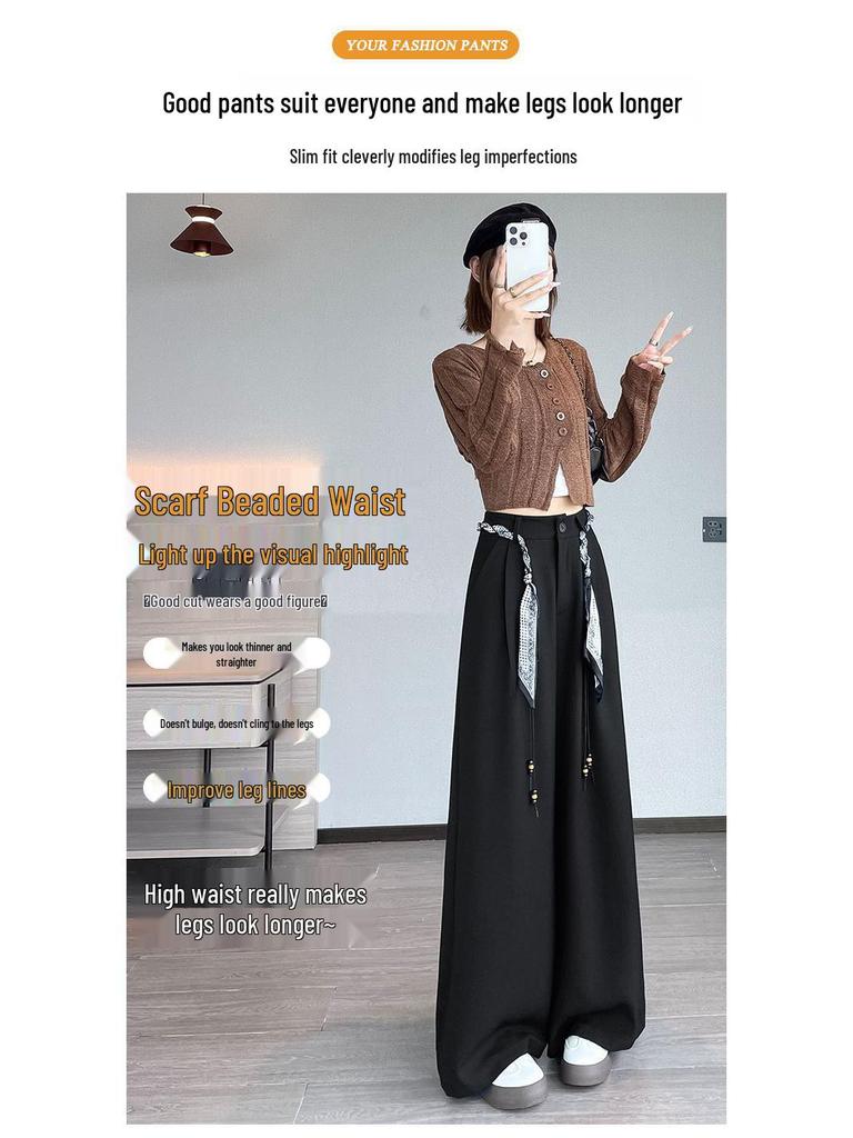 Women's 2026 Spring/Summer High-Waisted Wide-Leg Suit Pants with Woven Belt