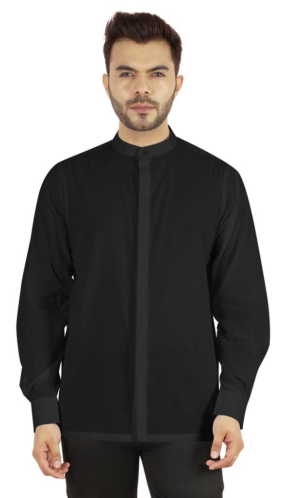 BestMan Mens Solid Shirt Mandarin Collar Long Sleeve Button-Up Formal Shirts Office