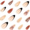 3D Crocodile Pattern Almond Shape Nails: French Style Autumn/Winter Glitter with Floral Design
