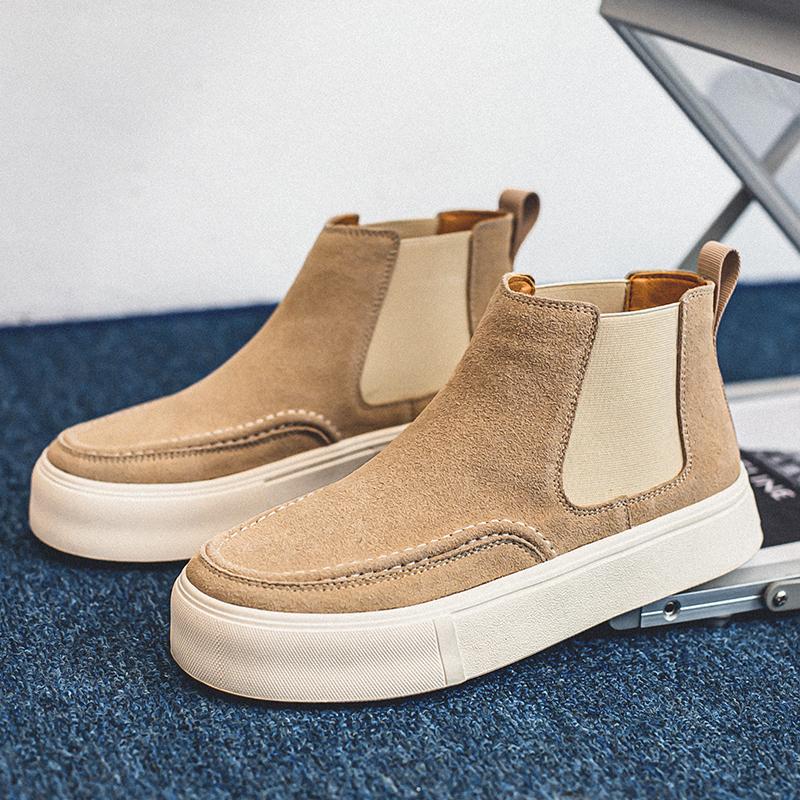 

Модные мужские модные сценические панк-платья челси ботинки прилив коровья замша кожа балетки ковбойские ботильоны красивые ботинки на платформе botas hombre 9.5 бежевый