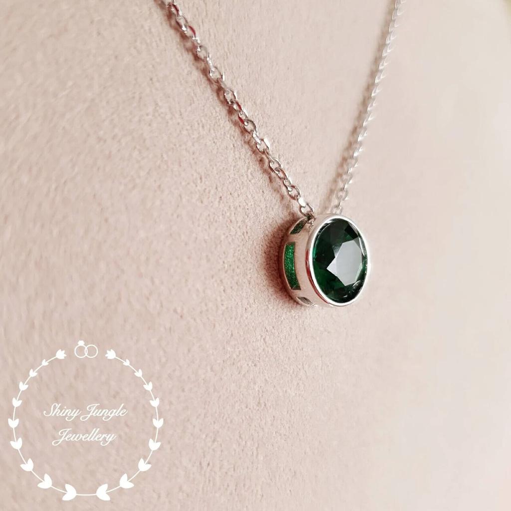 Round Emerald Solitaire Necklace, Classic Bezel Set Round Emerald Pendant, May Birthstoen Necklace
