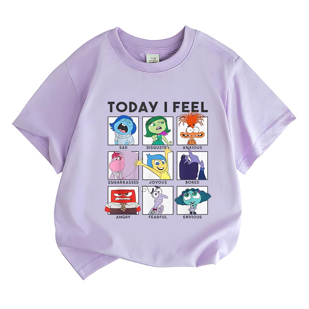 Oggi mi sento Inside Out 2 Magliette Bambini Pieni di Emozioni Salute Mentale Cotone Manica Corta per Ragazzi/Ragazze Cartoni Animati Anime Magliette