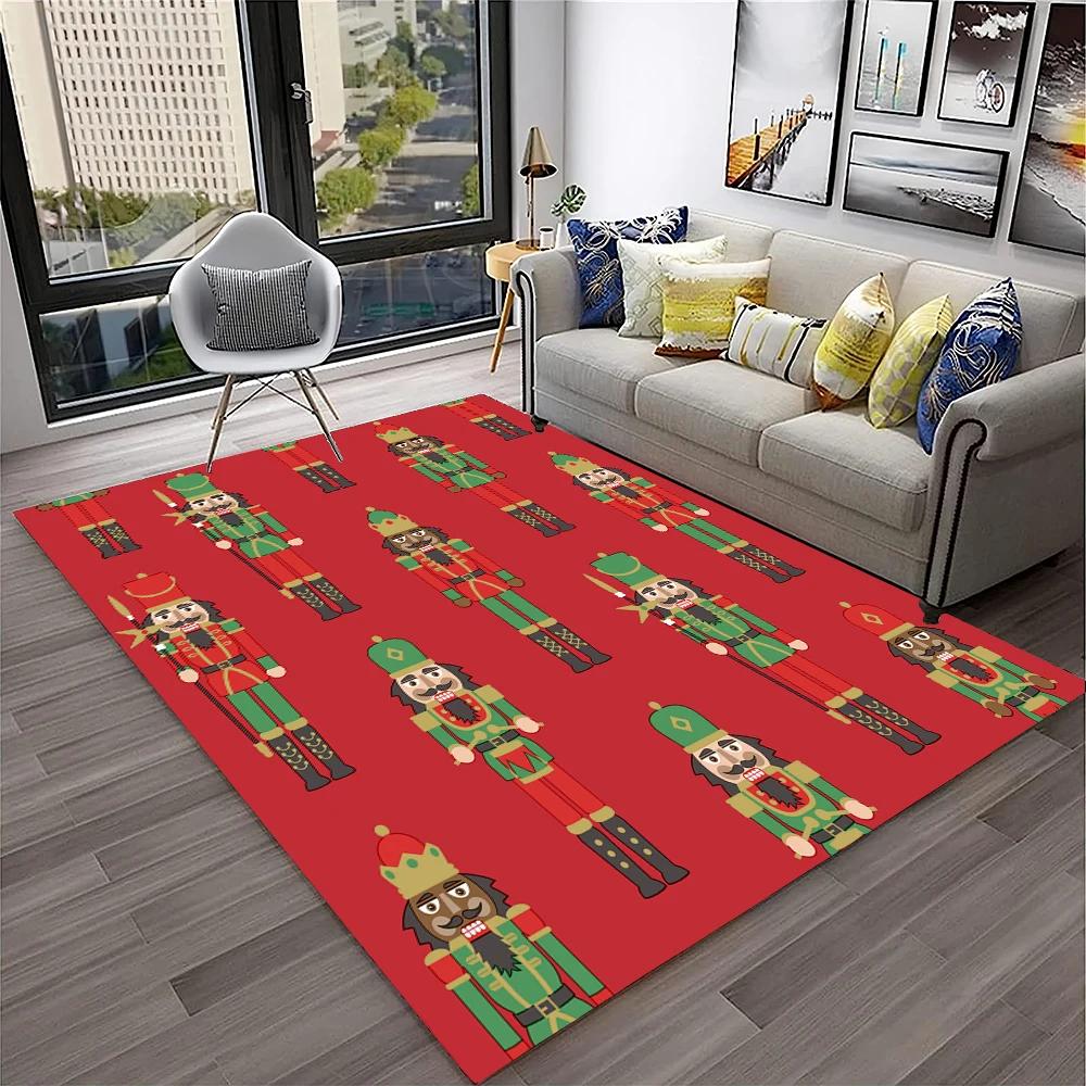 3D Nutcracker Christmas Tree Cartoon Carpet Rug for Home Living Room Bedroom Sofa Playroom Doormat Decor,kids Non-slip Floor Mat