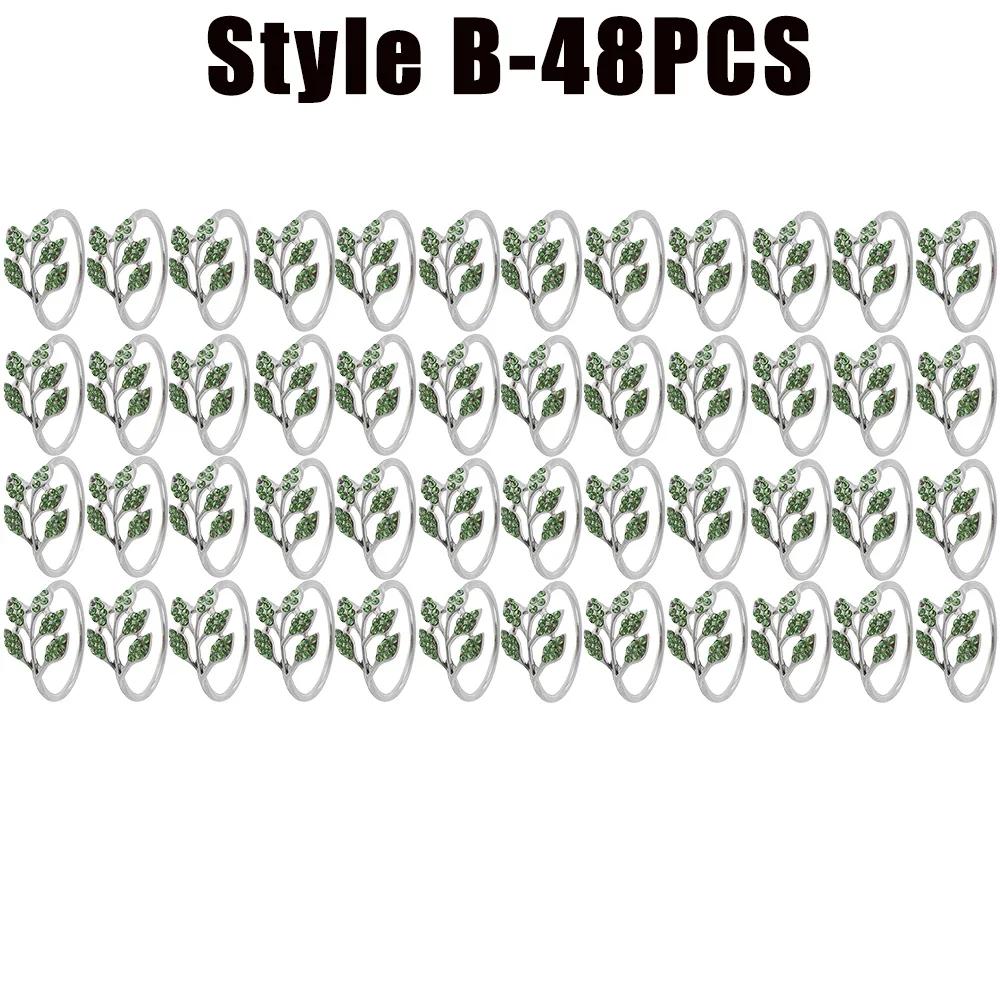 6-48PC High-End Metal Napkin Rings Diamond Pattern Leaf Motif Decorative Clips for Wedding Banquet Hotel Table Settings
