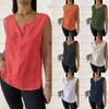 Summer New Loose Vest Shirt for Women V-neck Cotton and Linen Button Top