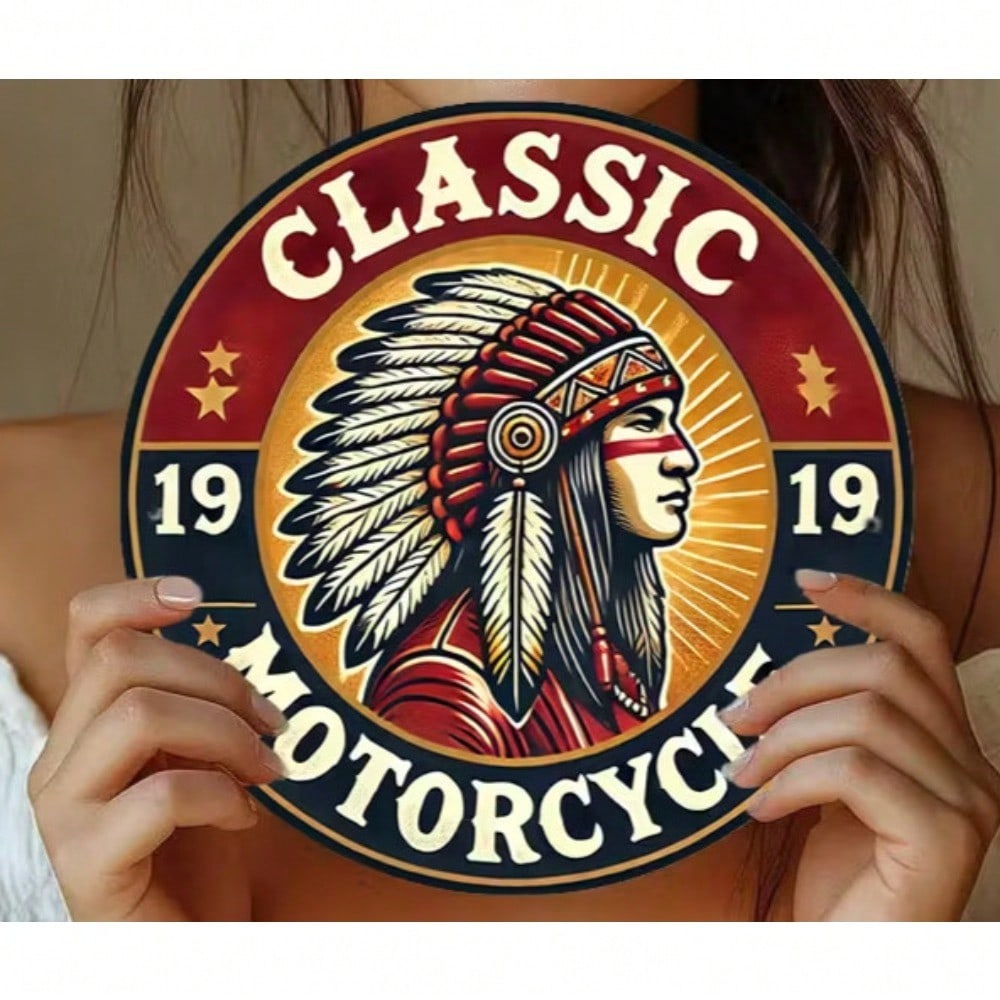 Vintage Motorcycle Metal Wall Art Weatherproof Garage Bar Decor 20x20