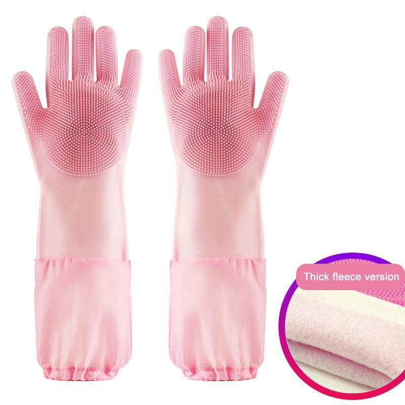 Silicone Gloves - Pet Bath Anti Bite Beauty Cleaning Hair Removal Gloves Extended Plush Waterproof Kitchen Cleaning Gloves