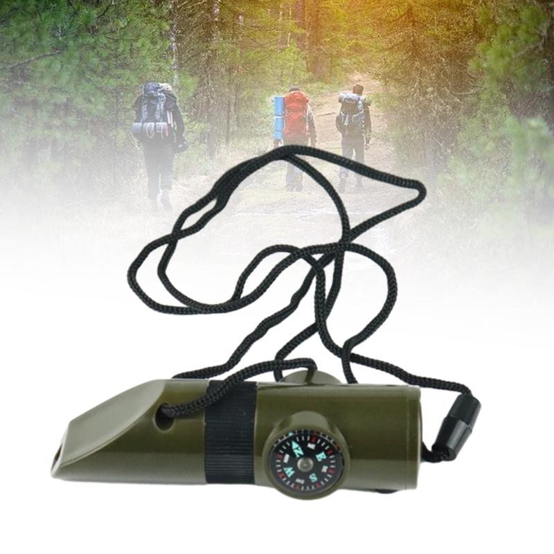 Whistle with Compasses LED Flashlight Thermometer for Survival, Multifunctional