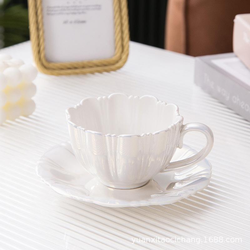 

ins wind dream flower ceramic mug high value petal coffee cup saucer set office couple water cup 240ml