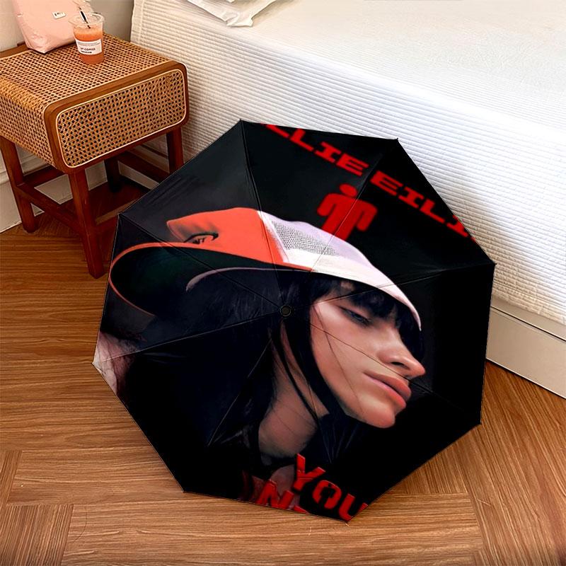 1 PC Automatic Folding Umbrella - Billie Eilish Custom Name Pattern, Portable & Foldable Design with 8 Ribs, Christmas Birthday Gifts