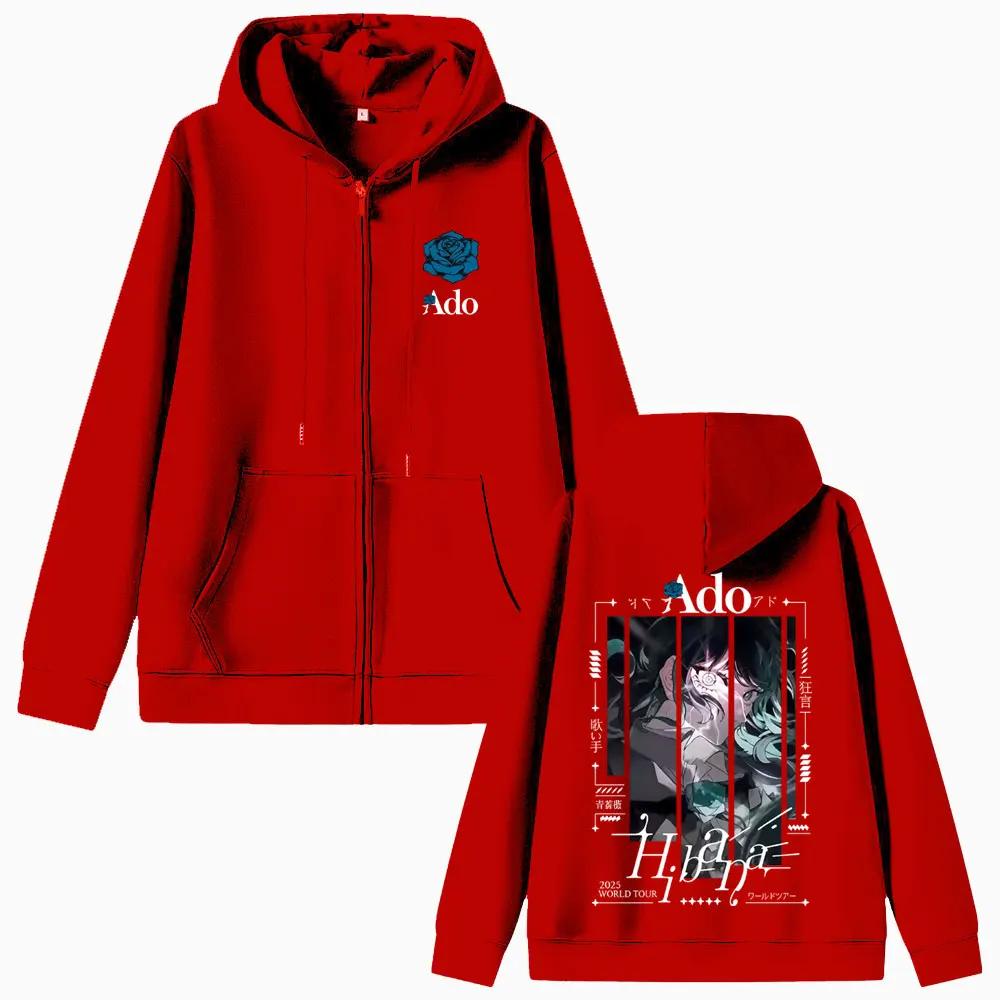 Ado World Tour Felpa con Cappuccio con Cerniera Uomo Donna Moda Stile Giapponese Giacca con Cerniera Unisex Casual Vintage Felpa con Cerniera