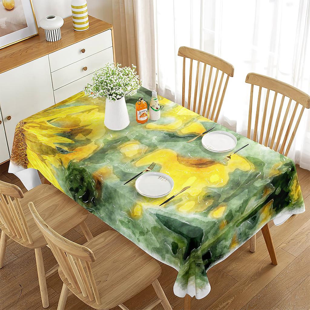 3D Flowers Rose Tree Tablecloth Watercolor Art Drawing Rectangle Table Cover for Living Room Dining Room Coffee Table Decor