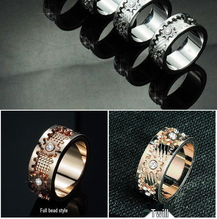 Rotating Diamond-Studded Star Gear Ring for Men and Women - Couple's Full Diamond Pinky Ring