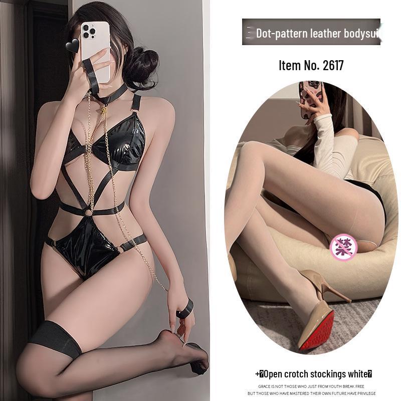 Rotes Begierde Leder Cosplay Bondage Dienstmädchen Outfit - SM Dominanz Dessous für Damen