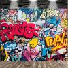 2D planar banners, 1 piece of colorful graffiti wallpaper background - filled with red, blue and yellow colors