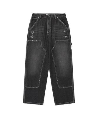 CAVISH Double Knee Carpenter Denim Pants Black(Cv2Efud113A)