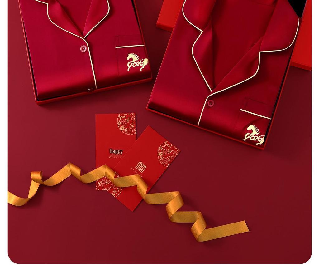 2026 Year of the Horse: Red Zodiac Pajamas Set for Newlywed Couples