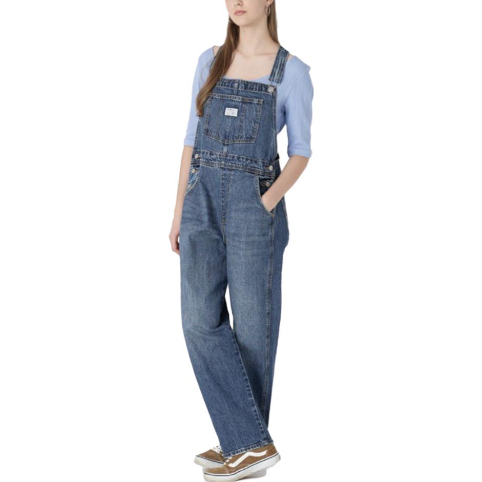 Levis Washed Loose Straight-Leg Denim Overalls Women Bottoms Indigo 85315-0017