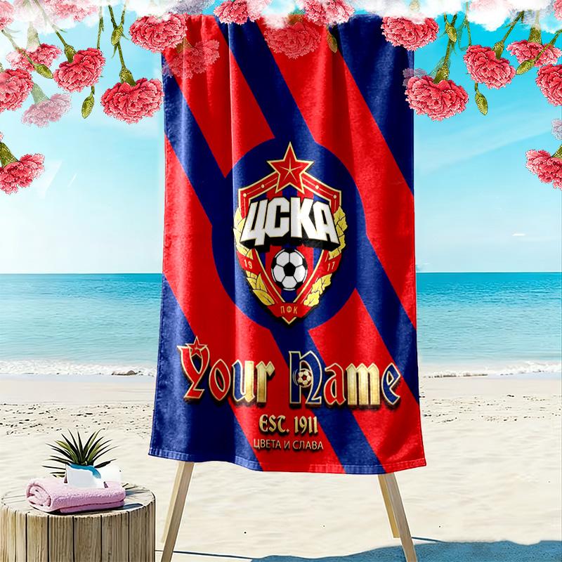 Name Custom PFC CSKA Moscow Logo Print Beach Towel, Large Soft Quick Dry Towel for Beach Camping Swimming