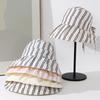 New Striped Bucket Hat Women's Summer Big Eaves Sunscreen Sunshade Niche Breathable Face Small Hat Face Cover Basin Hat