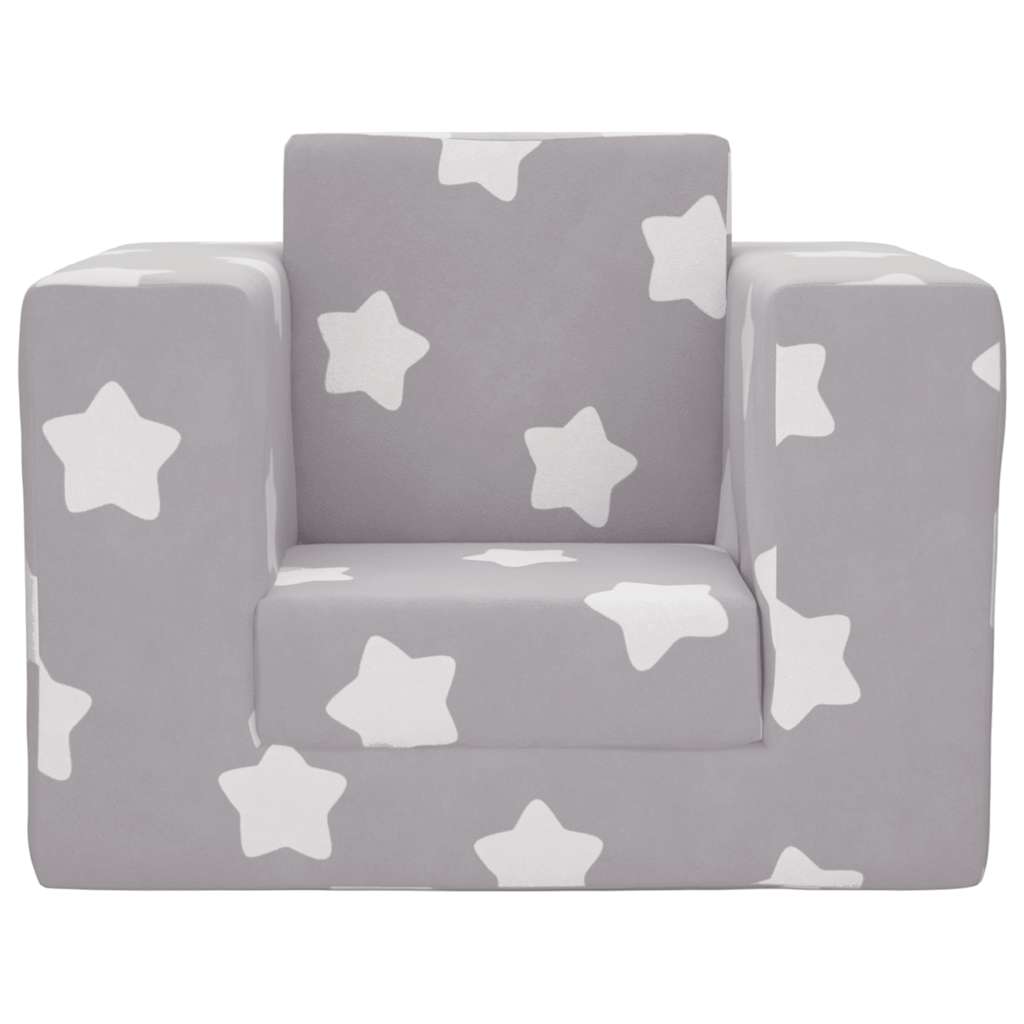 Children's Sofa, Fold-out, Grey with Stars, Soft Plush