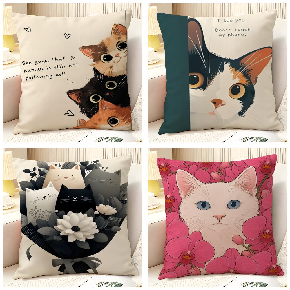 Funny Cute Cat Peeking Out 2 Pillow Case Natural Linen Pillow Case Double-Sided Decor Sofa Pillowcase Home Decor