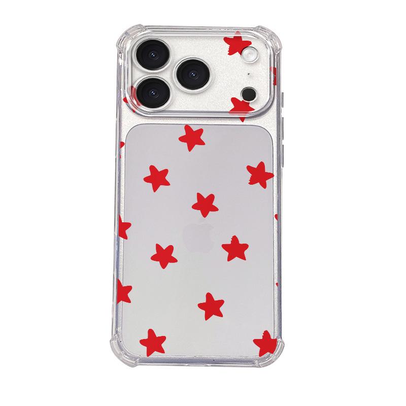 Korean Fresh Red Five-pointed Star UV Painting Printing Apple 15promax Summer Mobile Phone Case Protective Case