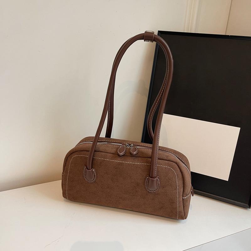 Faux Suede Shoulder Bag For Women Multi Pocket Underarm Bag Faux Suede Solid Color Handbag Zipper Satchel Bag For Work Shopping