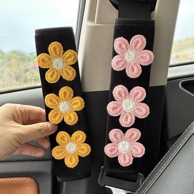 Capa de Cinto de Segurança de Carro Flores Bordadas Fofas Protetor de Ombro Automotivo Almofada de Cinto de Segurança para Crianças Mulheres