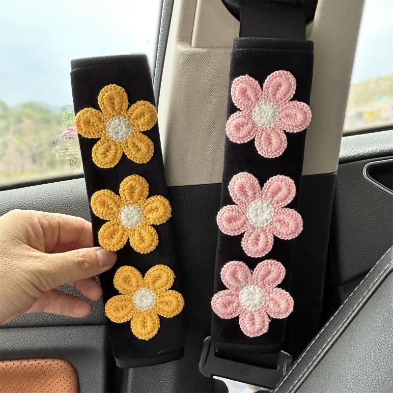 Car Seatbelt Cover Cute Embroidered Flowers Auto Shoulder Strap Protector Pad Seat Belt Harness Cushion for Children Women