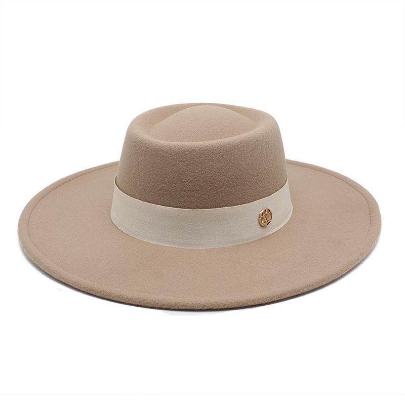Solid Color Wool 9.5Cm Brim Mark Men'S And Women'S Warm Outdoor Oval Hoop Top Hat