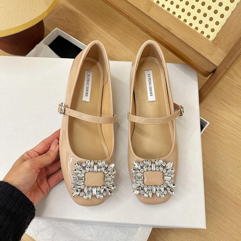 

Inner height increase black Mary Jane women s shoes square head new square buckle rhinestone flat single shoes women s wedding shoes commuter eveni 39 телесный