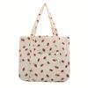 Pink Strawberry Pattern Corduroy Women'S Handbag - Casual Style, Fixed Shoulder Strap, Zipper Closure, Perfect for Work, Shopping Casual Handbag