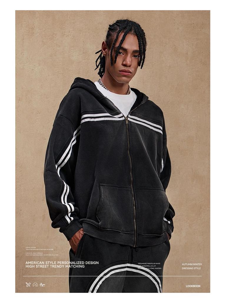 Men's Retro Heavyweight Fleece Hoodie - Autumn/Winter Casual Sports Jacket